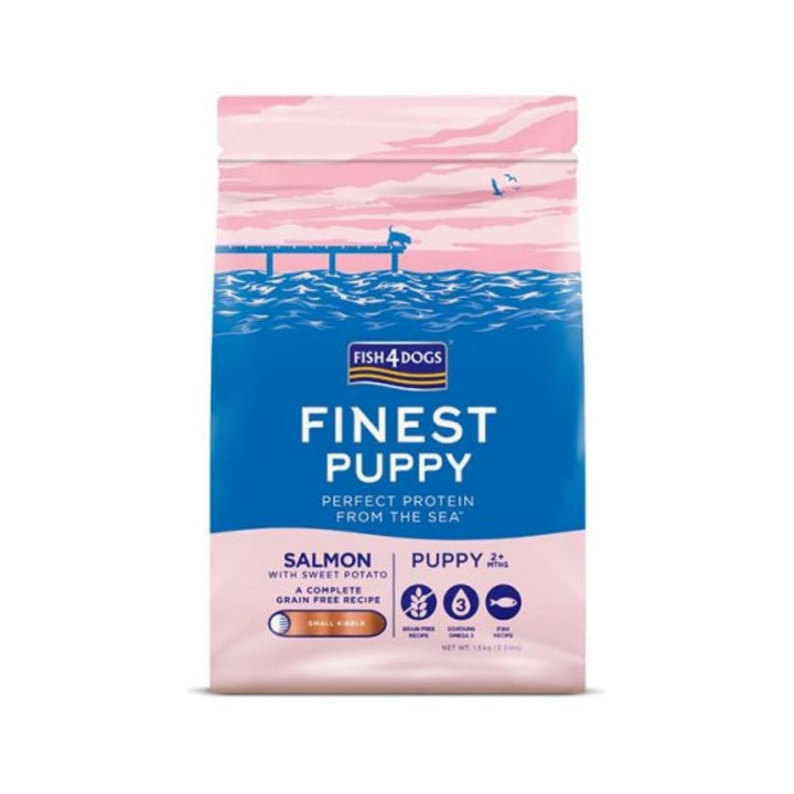 Fish4Dogs Finest Salmon Puppy Dry Food - Premium Norwegian Salmon and Sweet Potato Formula for Growing Puppie - Front Bag