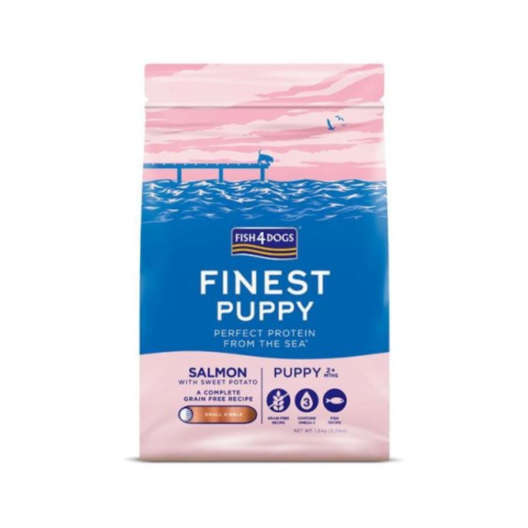 Fish4Dogs Finest Salmon Puppy Dry Food - Premium Norwegian Salmon and Sweet Potato Formula for Growing Puppie - Front Bag