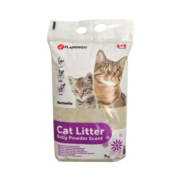 Flamingo Cat Litter Baby Powder Scent for Cats A natural and pleasant baby powder-scented clumping litter for cats from Flamingo.