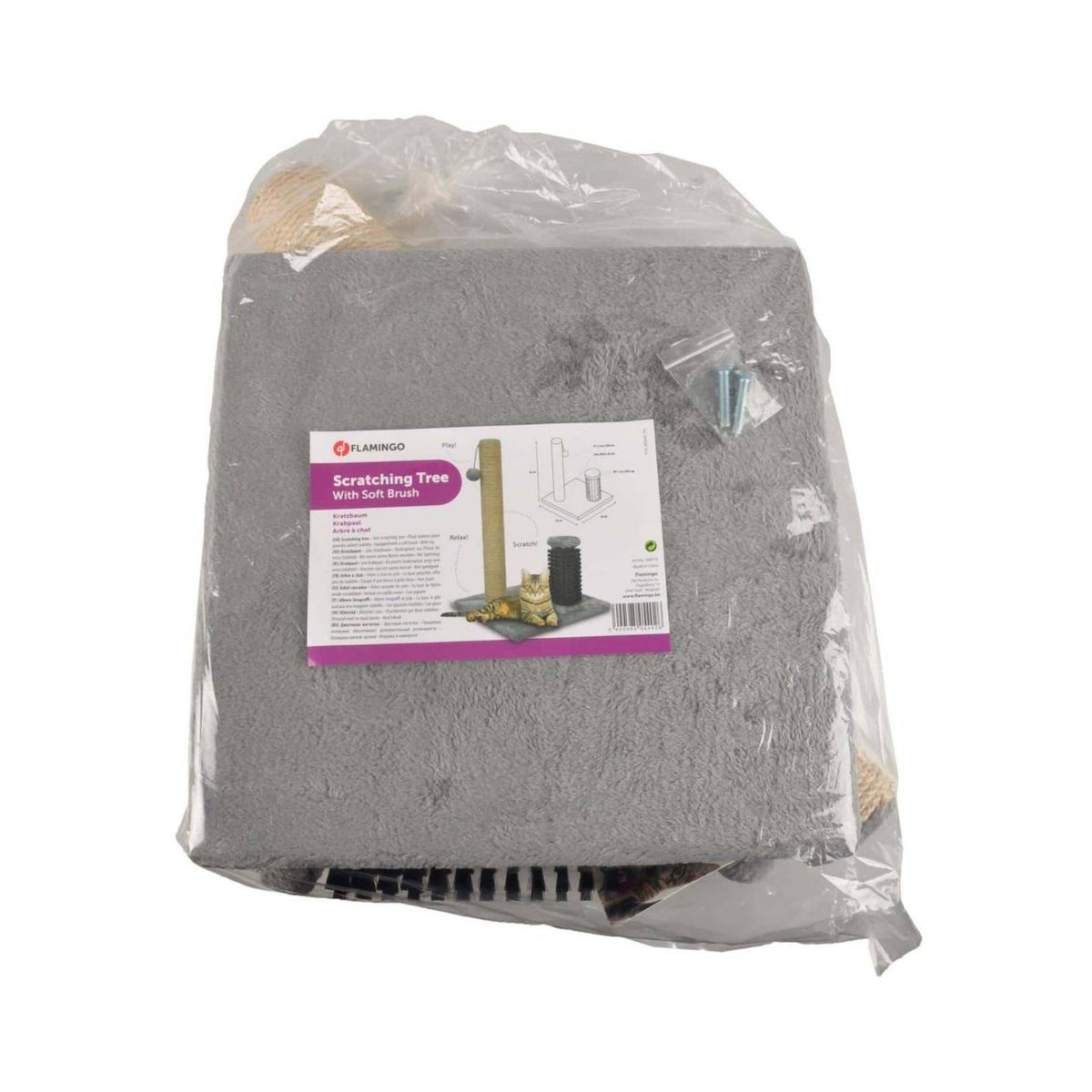 Flamingo Cat Scratching Tree with Brush - Stylish Grey Scratching Post for All Breeds in Dubai. Packed 