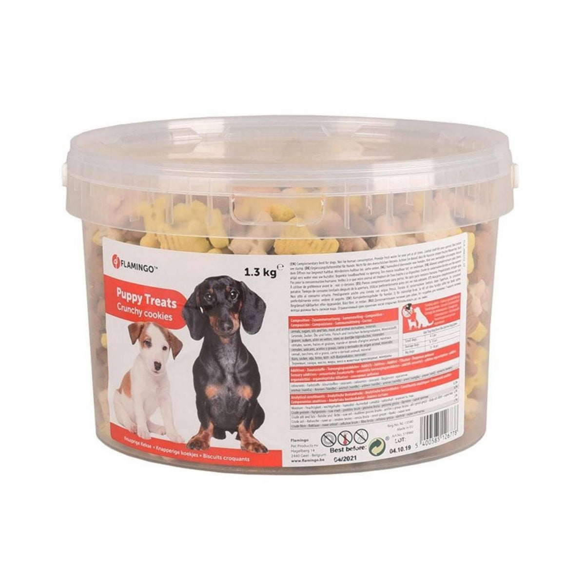 Flamingo Crunchy Cookies Biscuit Puppy Treats - Delicious Puppy Snacks for Dental Health - Front Box