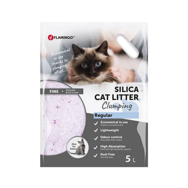 Flamingo Silica Fine Clumping Regular Cat Litter - Superior Absorption and Clumping for a Clean and Hygienic Litter Box. 5L Option.