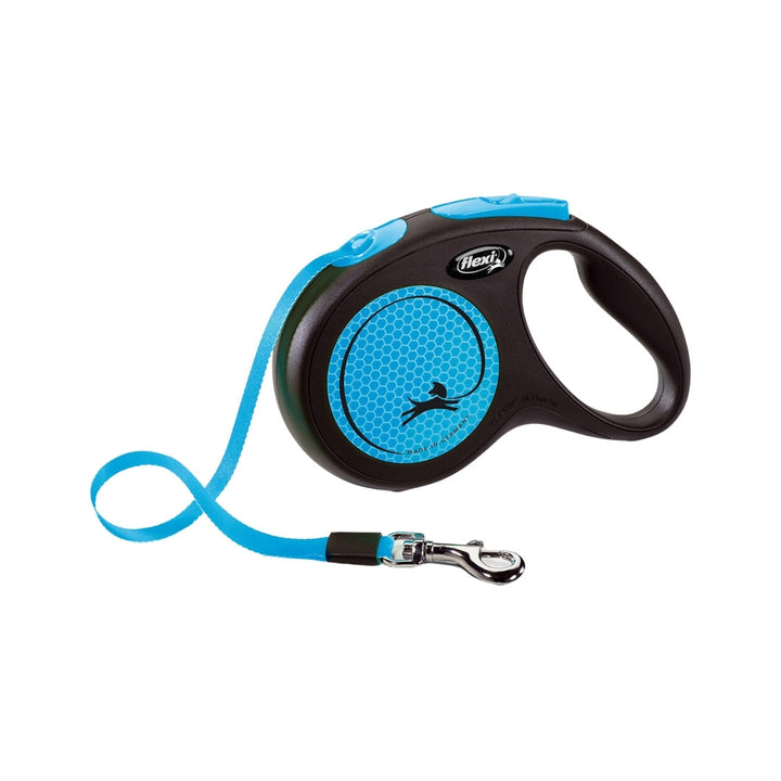 Flexi New Neon Tape Dog Leash Better visibility for you and your dog, Perfect for all weather conditions due to its reflective stickers and neon-colored components. Blue
