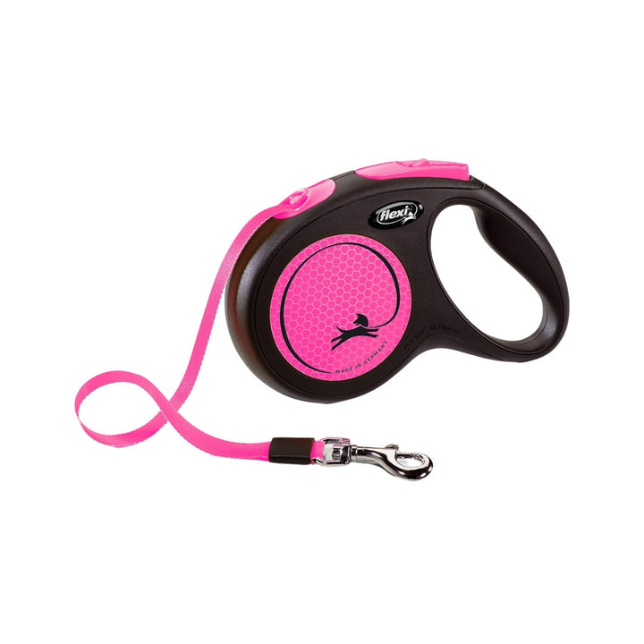Flexi New Neon Tape Dog Leash Better visibility for you and your dog, Perfect for all weather conditions due to its reflective stickers and neon-colored components. Pink