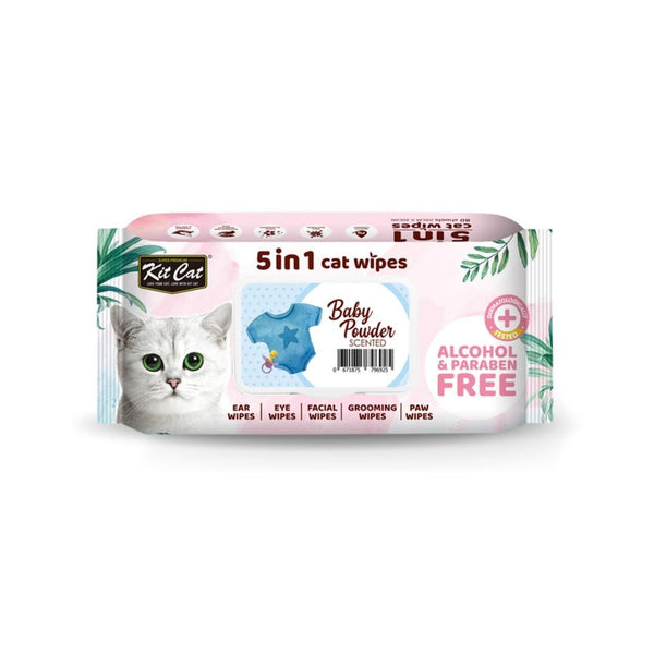 Kit Cat 5-In-1 Cat Wipes Baby Powder Scented is a convenient and effective solution for keeping your cat clean and fresh between baths. 