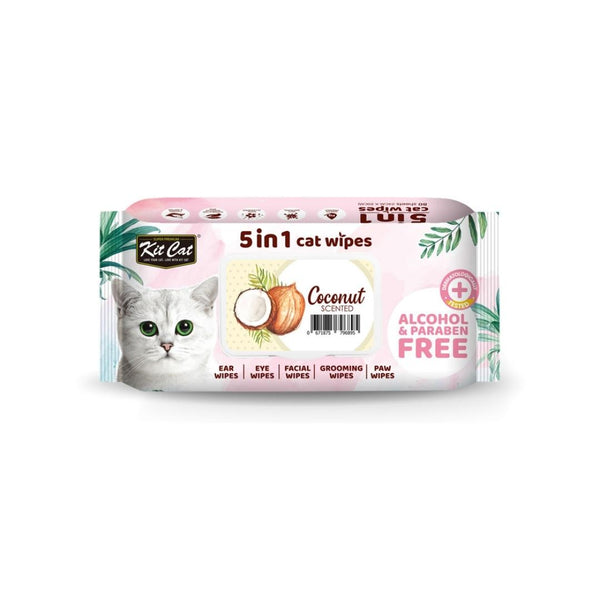 Kit Cat 5-in-1 Scented Cat Wipes are soft, pH-balanced, and antibacterial wipes that help clean your cat in between baths quickly, easily, and hassle-free.