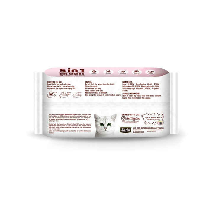 Kit Cat 5-In-1 Cat Wipes Lavender Scented Wipes are 100% alcohol and paraben free, making them safe for your cat's body and sensitive areas such as their face and paws Back.