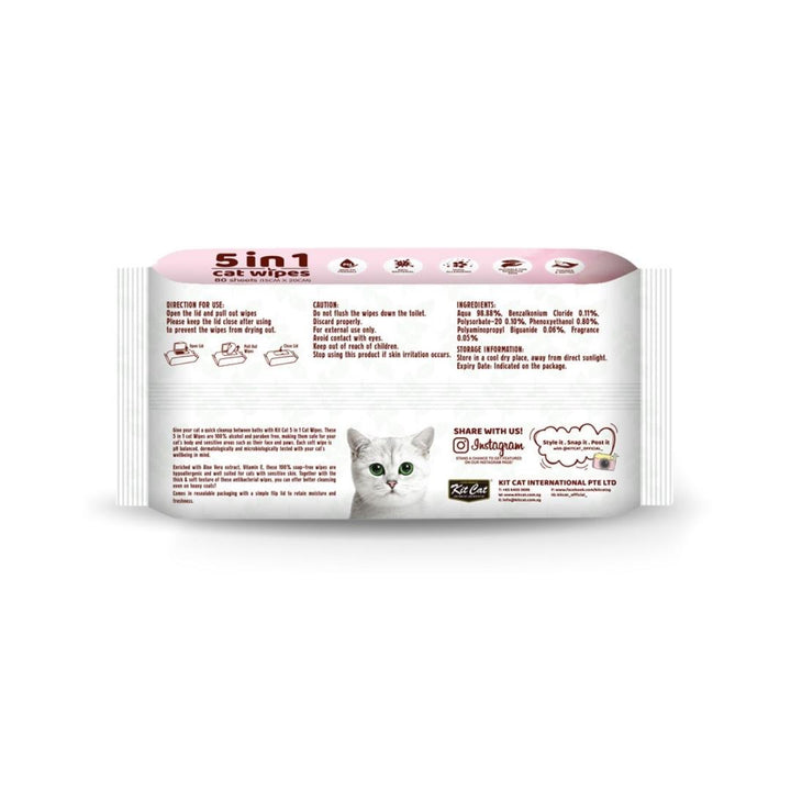 Kit Cat 5-in-1 Cat Wipes in Lemon Scent are soft, pH-balanced, and antibacterial, making cleaning your cat in between baths quick, easy, and hassle-free Back. 