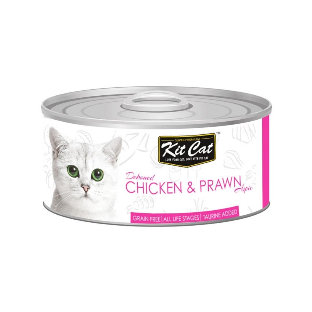 Kit Cat Chicken & Prawn Cat Wet Food no added colours or preservatives. Support a healthy lifestyle, reducing risk of kidney stones and urinary tract infection.