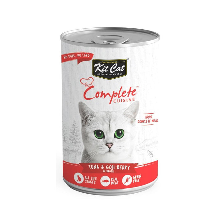 Kit Cat Complete Cuisine Tuna and Goji Berry in Broth 150g is a holistic cat food perfect for fussy eaters of all life stages. 