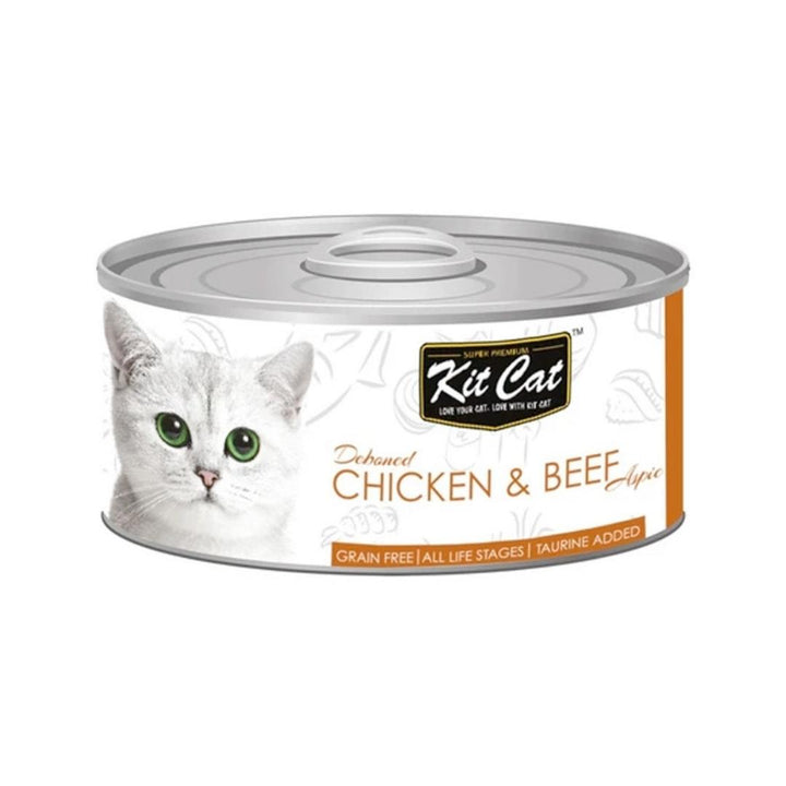 Kit Cat Deboned Chicken & Beef Cat Wet Food has an optimal ratio of omega-3 to omega -6 fatty acids that promote a healthy heart, skin, and coat for your cats.