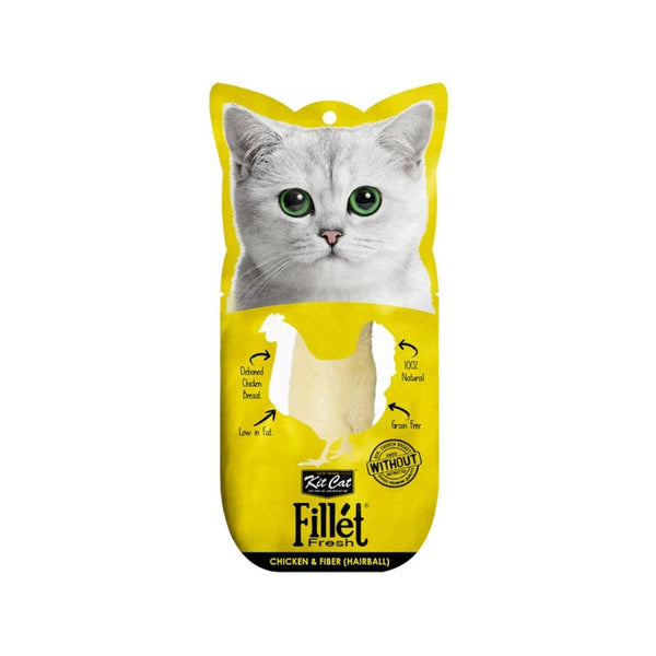 Elevate your cat's treat time with Kit Cat Fillet Fresh Chicken and Fiber Hairball 30g, crafted with care using thoughtfully selected natural ingredients by nutritionists who adore cats. 
