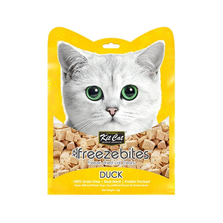 Kit Cat Freeze Bites Duck Cat Treats are a high-protein snack, perfect for cats of all life stages, including picky eaters, cats with food allergies and sensitivities, or those on a restricted diet.
