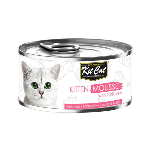Elevate your kitten's dining experience with Kit Cat Kitten Mousse With Chicken, a grain-free wet cat food that provides wholesome nutrition for all life stages. 