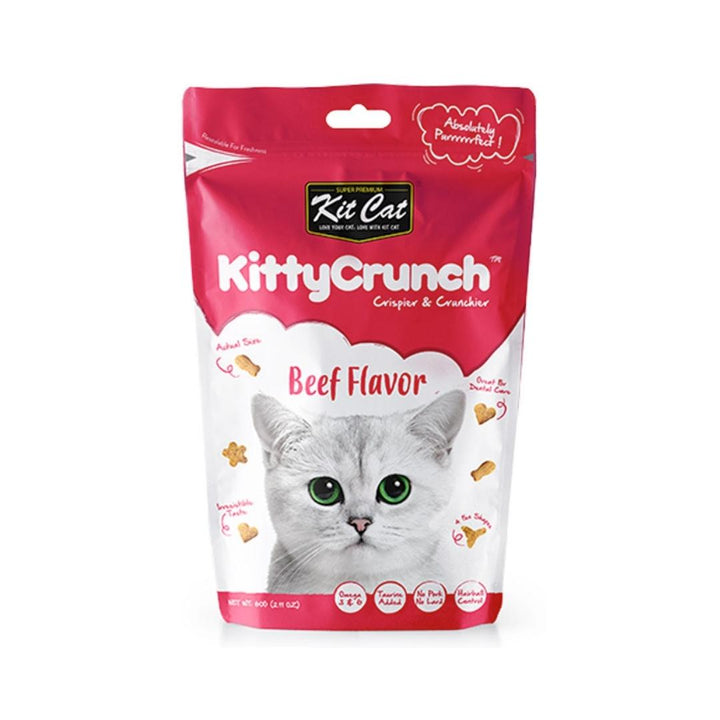 Treat your cat to the delightful crunch of Kit Cat Kitty Crunch Beef Flavor, meticulously crafted by cat-loving nutritionists.