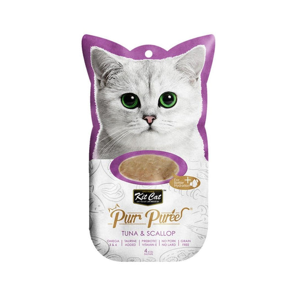 Treat your feline friend to the delightful Kit Cat Puree Tuna & Scallop Cat Treats. Order now and make every treat time a moment of joy for your cat.