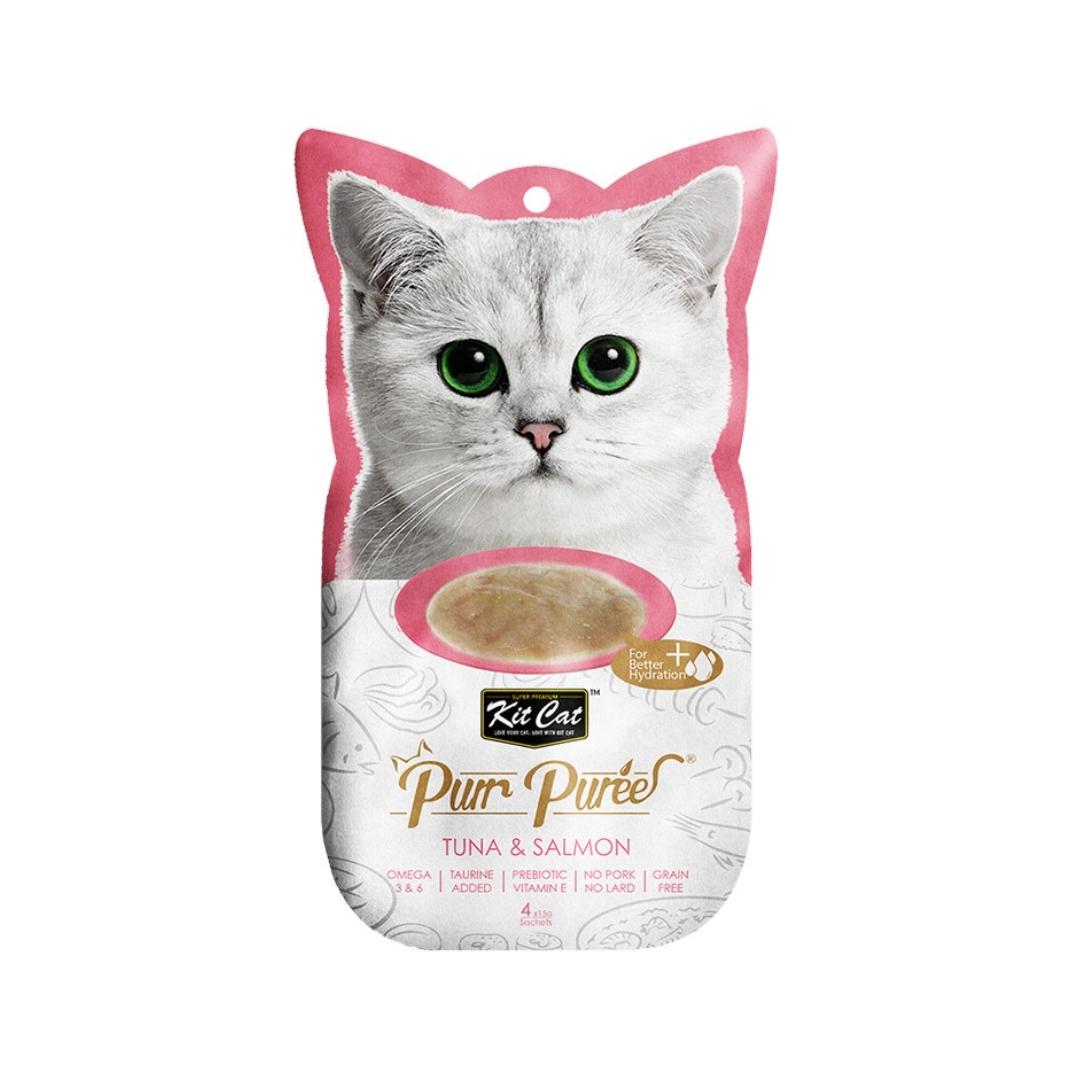 Bring joy to your cat's day with Kit Cat Puree Tuna & Salmon Cat Treats. Order now to treat your furry friend to a delightful, wholesome experience.