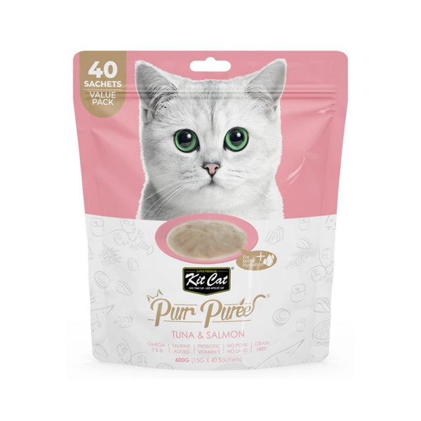 Pamper your beloved cat with the Kitcat Purr Puree Tuna And Salmon Value Pack – a delightful treat. Order now to treat your feline friend to the best in natural indulgence.
