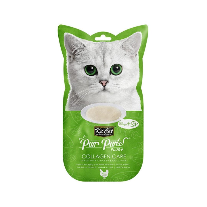 Pamper your cat with Kit Cat Purr Puree Plus+ Chicken & Collagen Care – where age-defying nutrition meets irresistible flavor. Celebrate the joy of treating your feline companion to a delightful and nourishing experience.