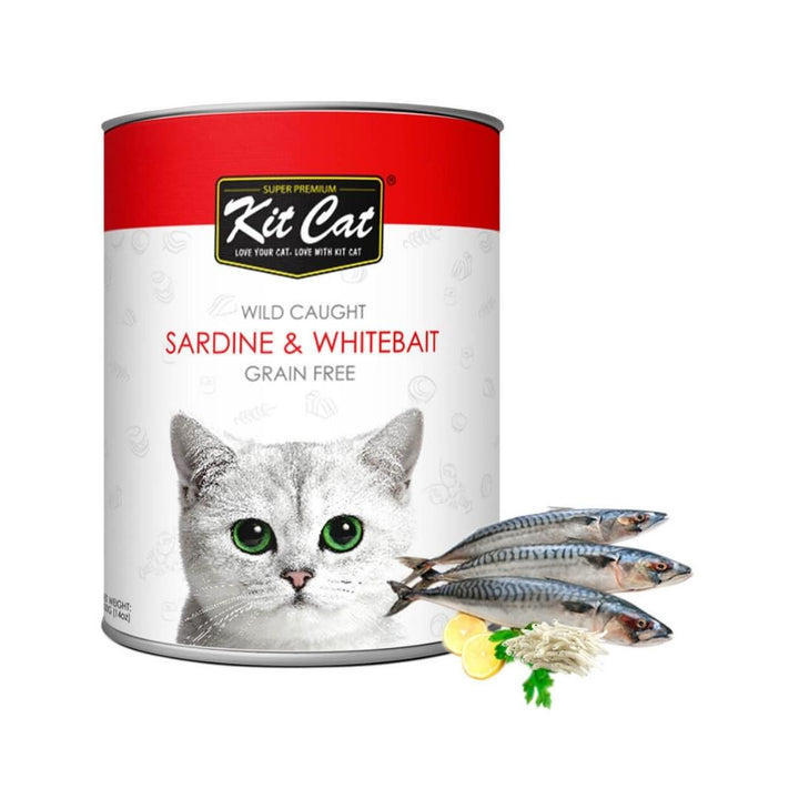 Elevate your cat's dining experience with the natural goodness of Kit Cat Wild Caught Sardine & Whitebait Cat Wet Food – where each bite is a journey into the flavors of the wild Full.