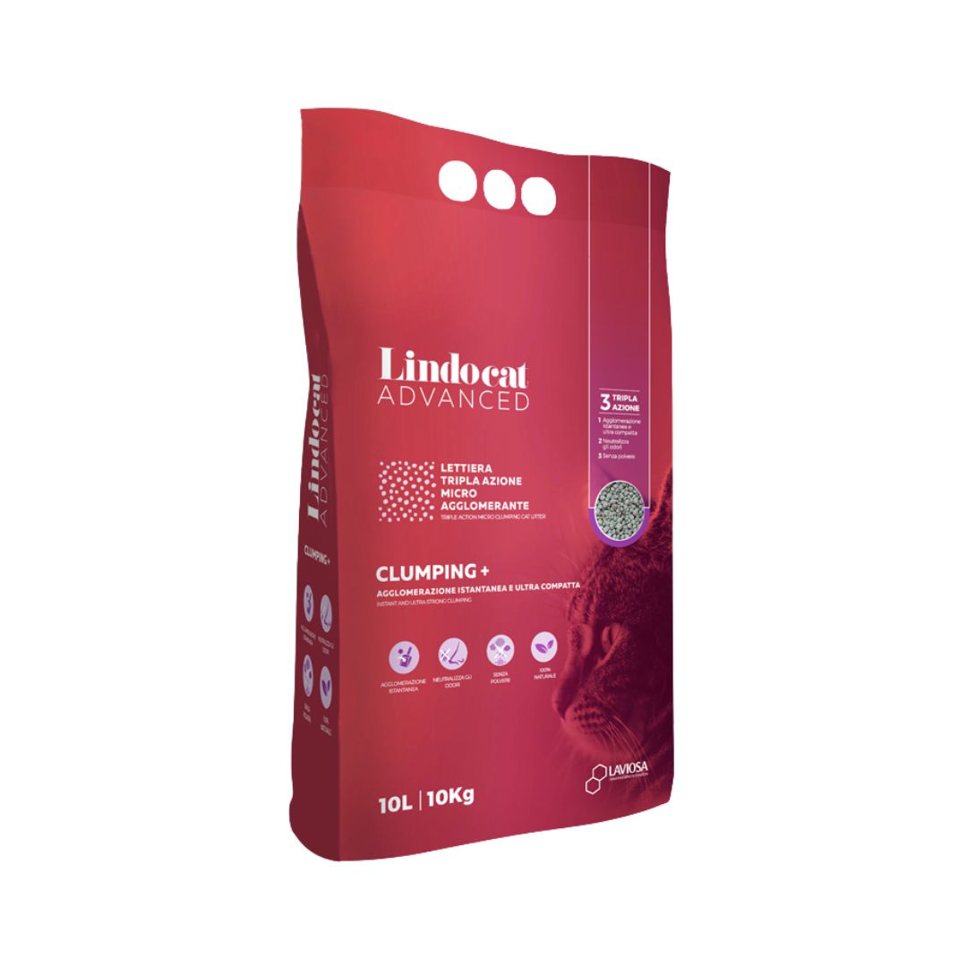 LindoCat Natural Bentonite Advanced Clumping Cat Litter, 10L bag, ultra-compact clumps, superior odor control, and dust-free formula.