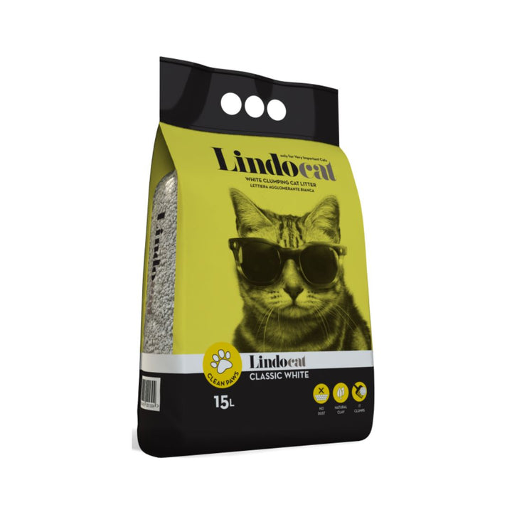 Lindocat White Bentonite Classic White Fragrance-Free is a high-quality hygienic clumping cat litter 15l.