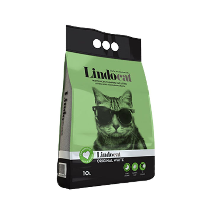 Lindocat White Bentonite Original White Cat Litter, 10 Liters bag, premium fragrance-free clumping litter for cats with sensitive noses.