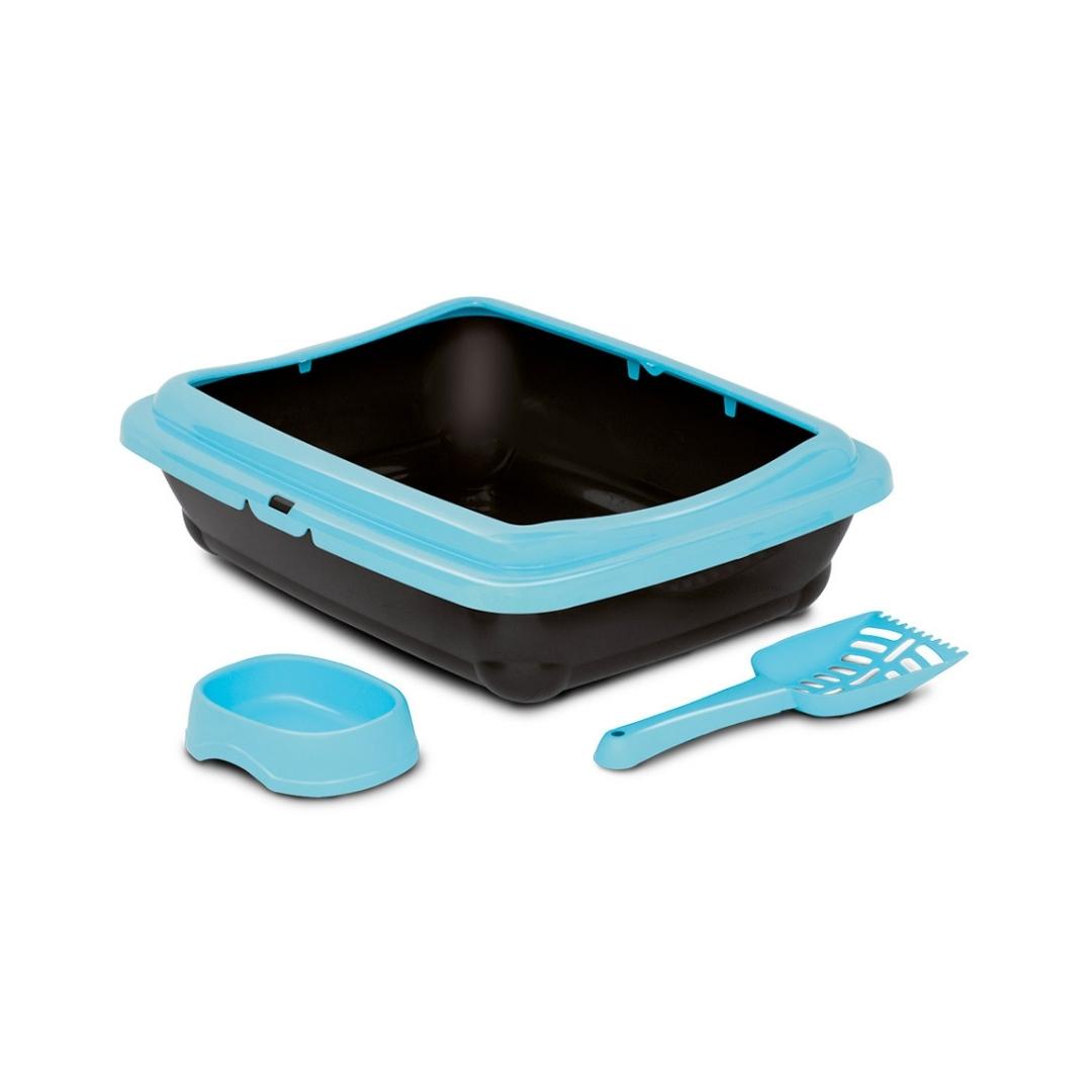 MP Bergamo Birba Cat Litter Box with Scoop Full Kit - Easy Cleaning and Accessibility for Cats - Blue