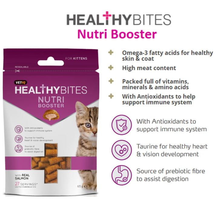 Healthy Bites Nutri Booster For Kittens is a meticulously formulated dietary supplement crafted by animal nutritionists. 