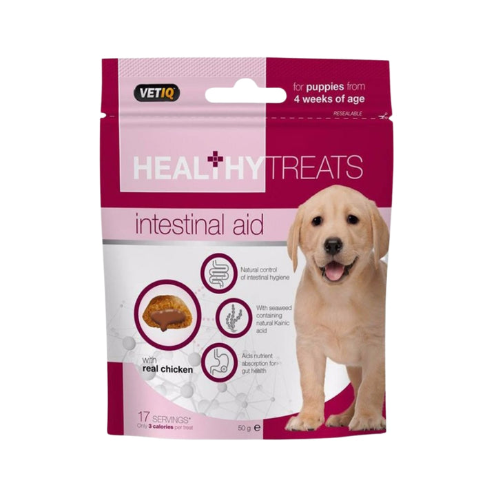 Elevate your puppy's well-being with M&C Healthy Treats Intestinal Aid, a delectable treat that not only tantalizes the taste buds but also provides scientifically proven benefits.