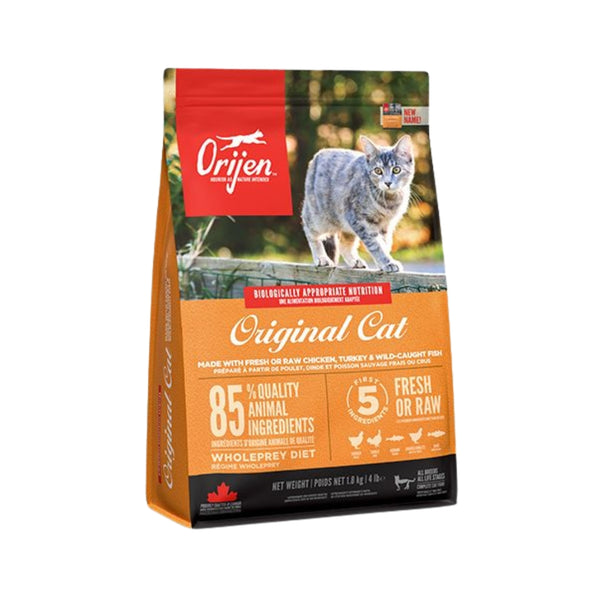 Orijen Original Cat Dry Food WholePrey diet features the most succulent parts of the prey, like poultry or fish, organs, and bone.