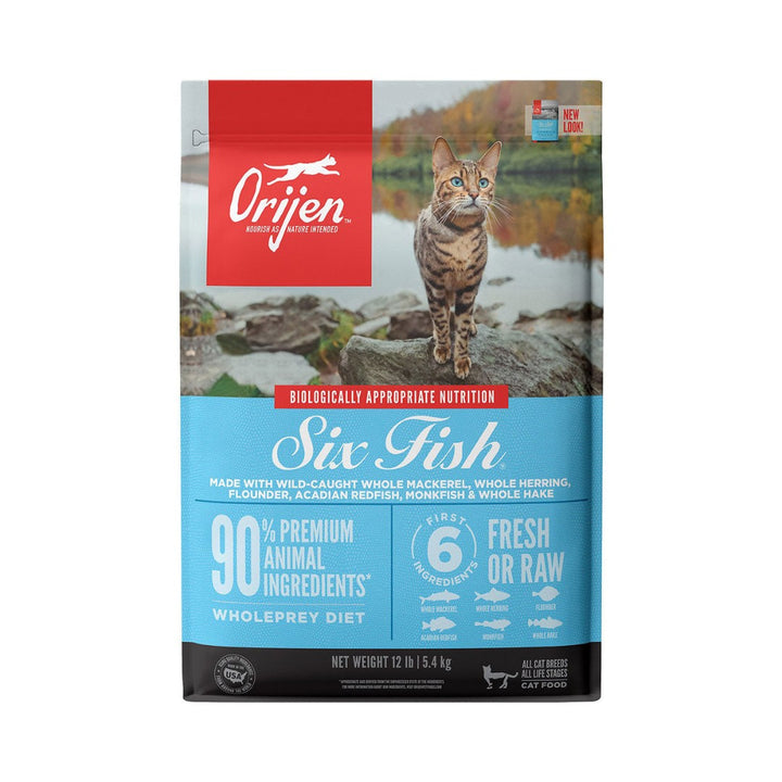 Orijen Six Fish Cat Dry Food recipe is formulated for all life stages, a diet rich in various animal proteins and nutrients.