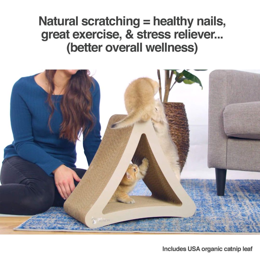 PetFusion’s 3-sided Vertical Cat Scratching Post offers an attractive alternative to cats that prefer both vertical and cardboard scratching. 