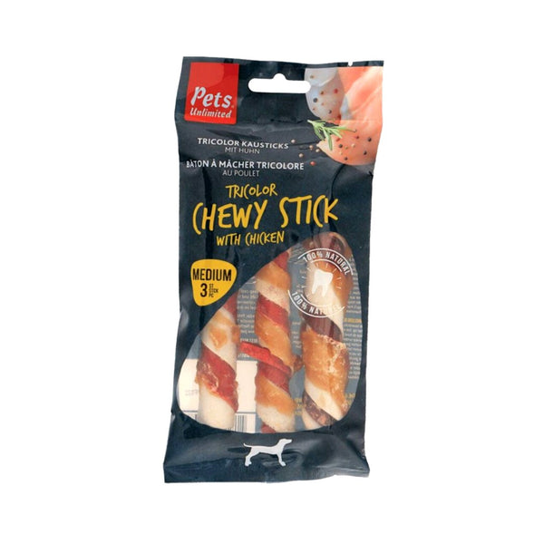 Pets Unlimited Tricolor Chewy Sticks Chicken Dog Treats: Dental Health Delights for Dogs in Dubai