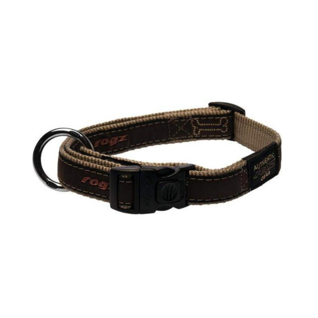 Rogz Bronze Bone Dog Collar - Brown Color