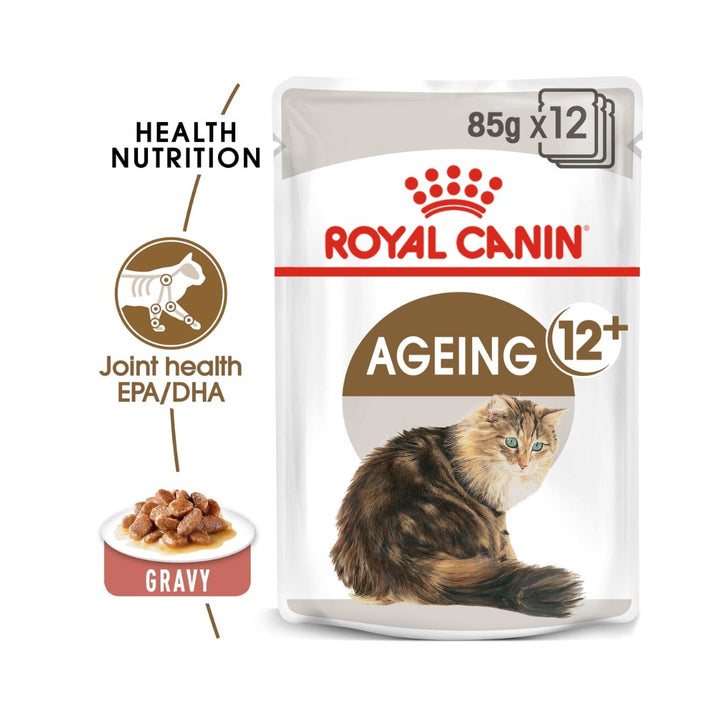 Royal Canin Ageing 12+ Gravy Wet Cat Food Complete feed for senior cats over 12 years old (thin slices in gravy) 2.