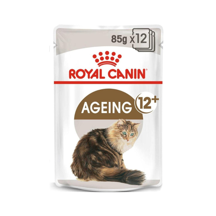 Indulge your senior cat (12 years and older) with Royal Canin Ageing 12+ Gravy Wet Cat Food—a complete feed featuring thin slices immersed in savory Gravy. They are designed to meet the unique nutritional needs of aging cats.