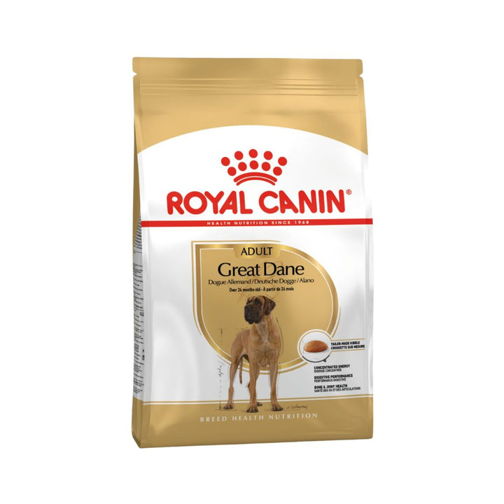 Choose ROYAL CANIN® Great Dane Adult Dog Dry Food to provide your majestic companion with a nutritionally tailored diet that addresses their digestive sensitivity, supports bone and joint health, and meets their high energy demands.