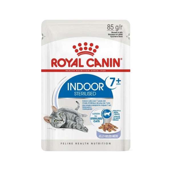 Royal Canin Indoor Sterilised 7+ Jelly Cat Wet Food - Front Pouch 