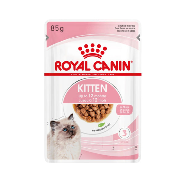 Elevate your kitten's dining experience with Royal Canin Kitten Gravy Wet Food—a complete and specially formulated feed for kittens aged 4 to 12 months. This delectable wet food offers many benefits to support your kitten's growth.