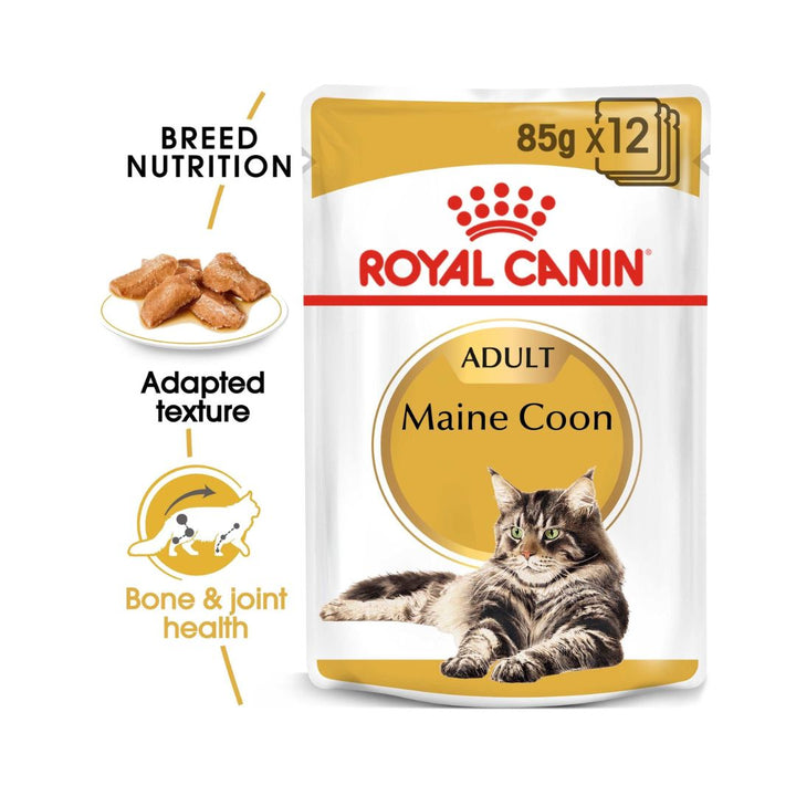 Royal Canin Maine Coon Gravy Cat Wet Food is exclusively made to meet the specific needs of adult Maine Coon cats over 15 months 2.