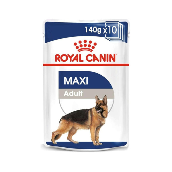 Royal Canin Maxi Adult Dog Gravy Wet Food - Wet food in gravy for large adult dogs. Front Pouch