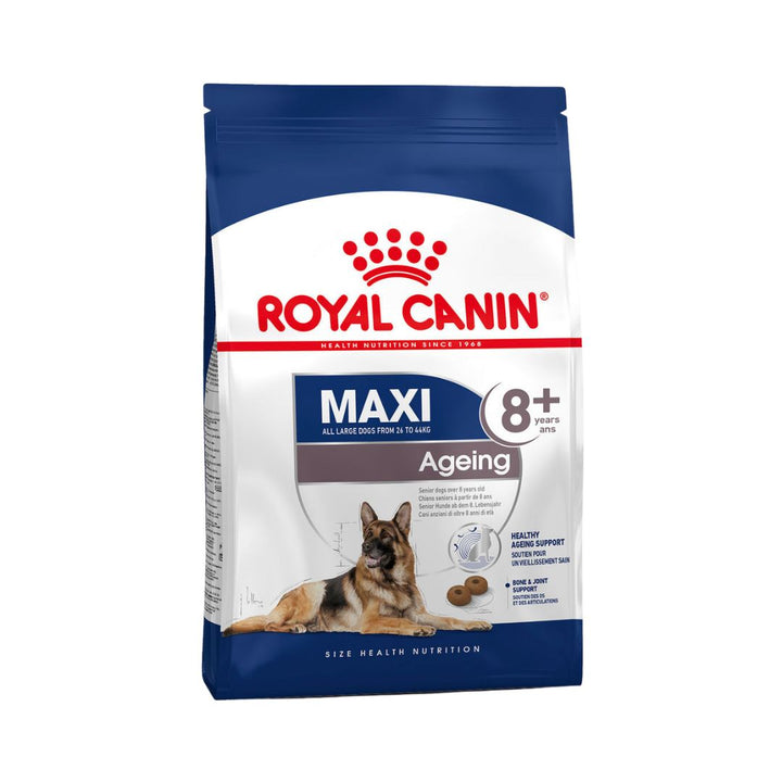 Introducing ROYAL CANIN® Maxi Ageing 8+ Dog Dry Food, a complete feed crafted for the nutritional needs of large senior dogs weighing 26 to 44 kg and over eight years old. 