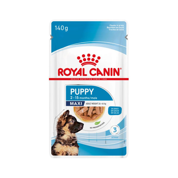 Royal Canin Maxi Puppy Gravy Wet Food - Wet food in gravy for large-breed puppies. Front Pouch 