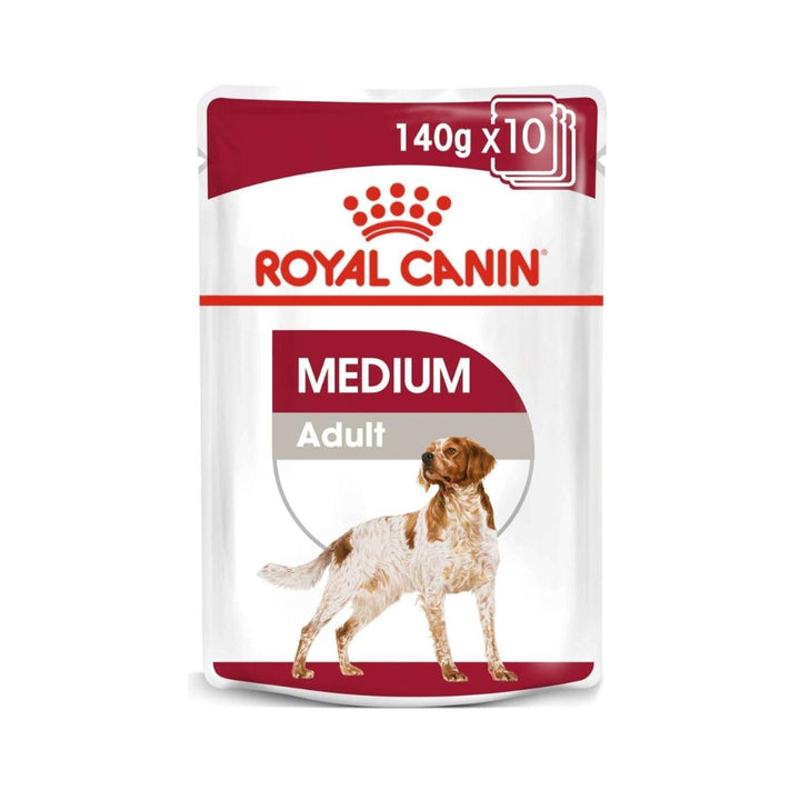 Royal Canin Medium Adult Dog Gravy Wet Food - Wet food in gravy for medium-sized adult dogs. Front Pouch 