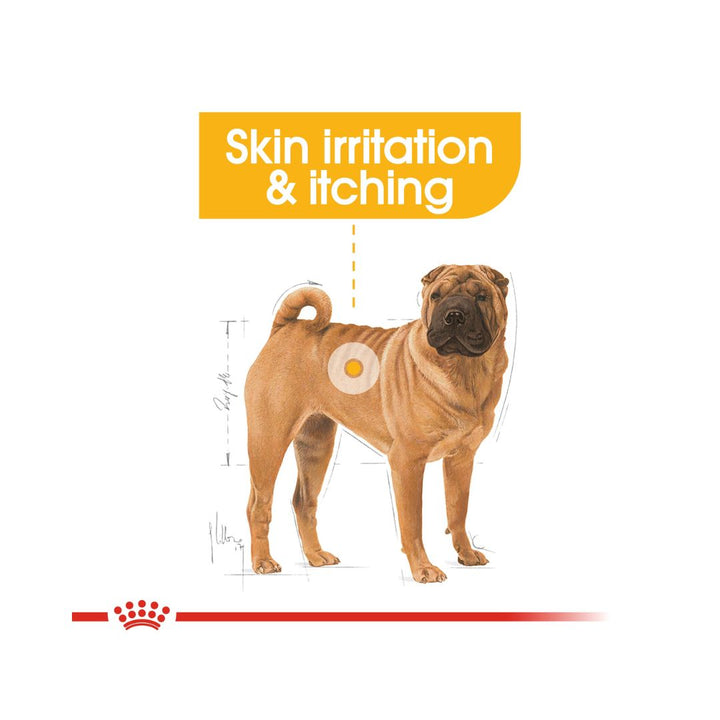 Royal Canin Care Nutrition Medium Dermacomfort is formulated to meet the unique nutritional needs of medium dogs over 12 months old, between 23-55 lbs, prone to skin irritations and itching 3.