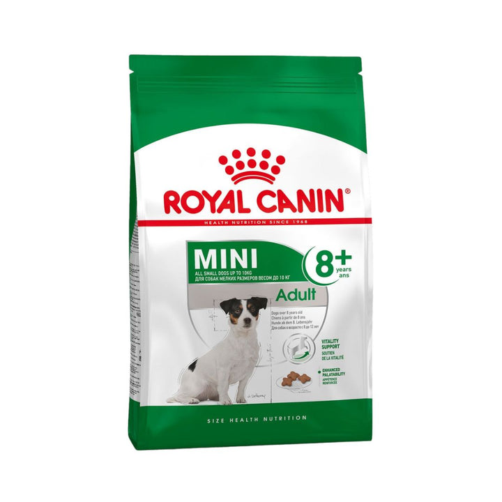 Royal Canin Mini Adult 8+ Dog dry Food Complete feed for mature small breed dogs up to 10 kg over 8 years old. 