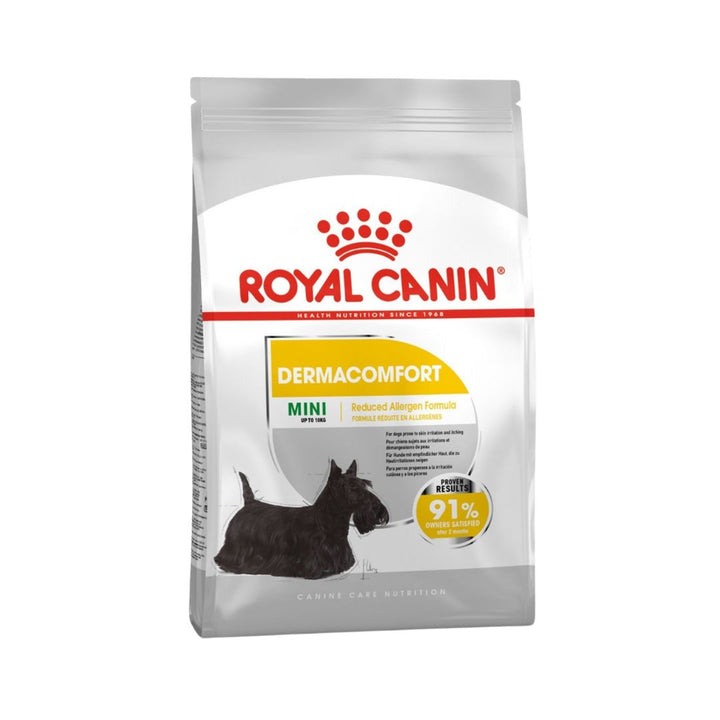 Choose Royal Canin Mini Dermacomfort Dog Dry Food to provide your small-breed dog with a specialized diet that addresses skin sensitivity, reduces itching, and promotes a healthy coat.