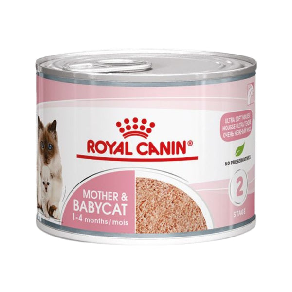 ROYAL CANIN® Mother & Babycat (Mousse) is formulated to meet the nutritional needs of gestating or lactating queens and 1 to 4-month-old kittens during their 1st age. It