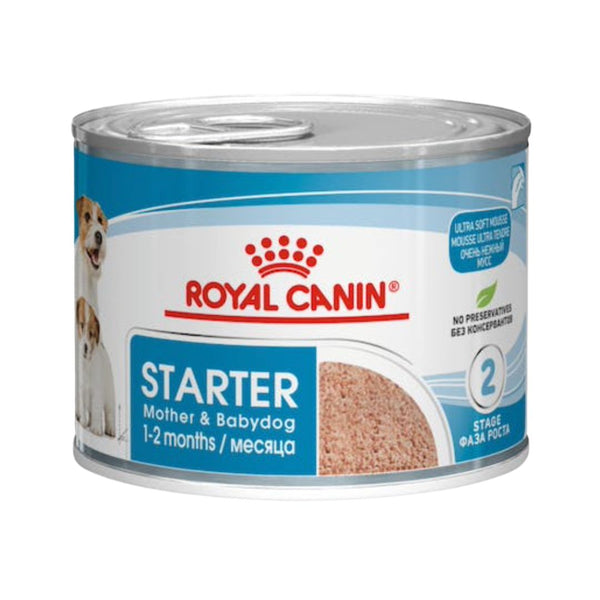 Royal Canin Starter Mousse Mother &amp; Babydog Food - Wet food for pregnant and lactating mothers and puppies - front Tin